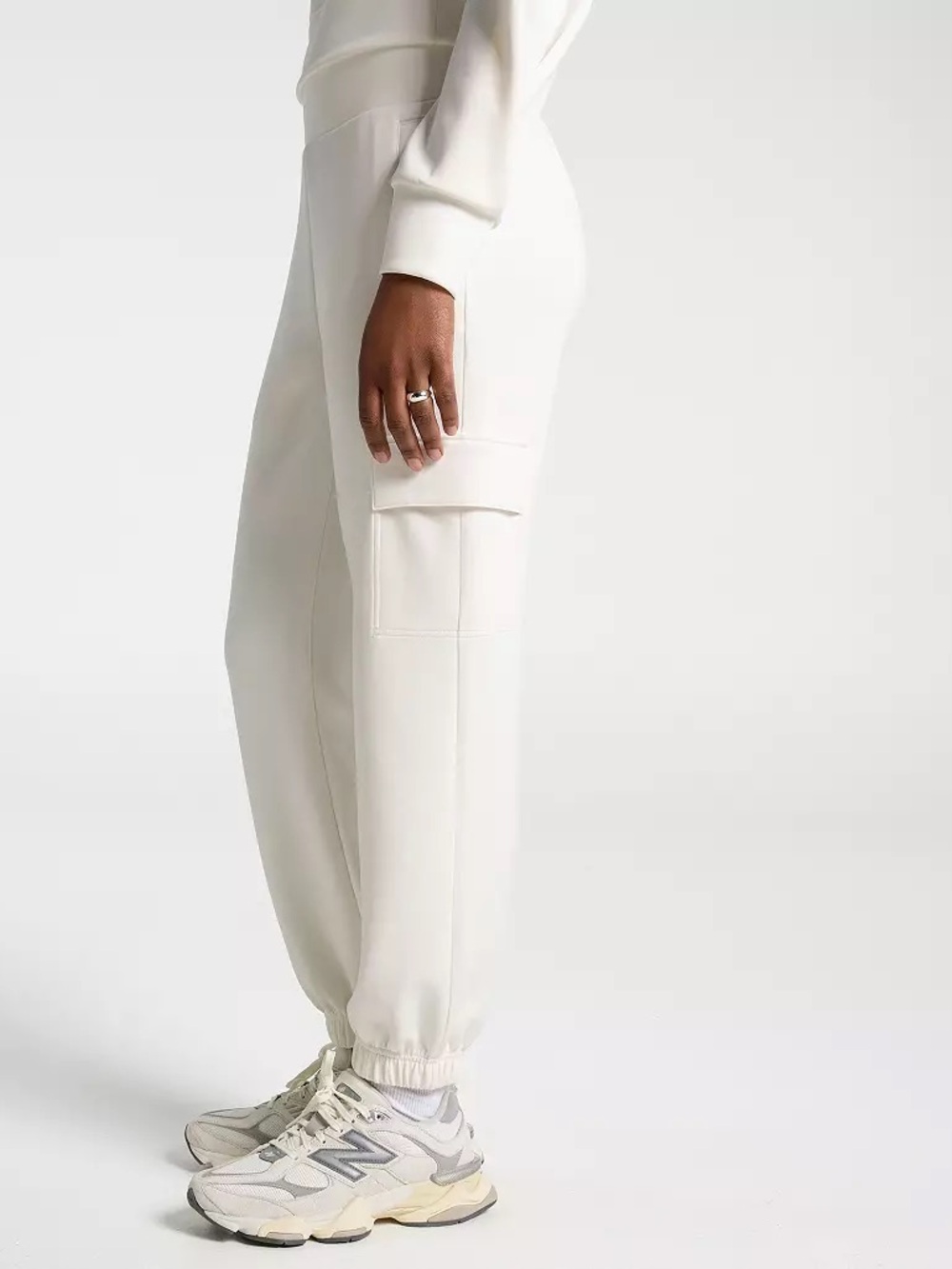 Women's Cream Cargo Jogger Pants with Side Pockets